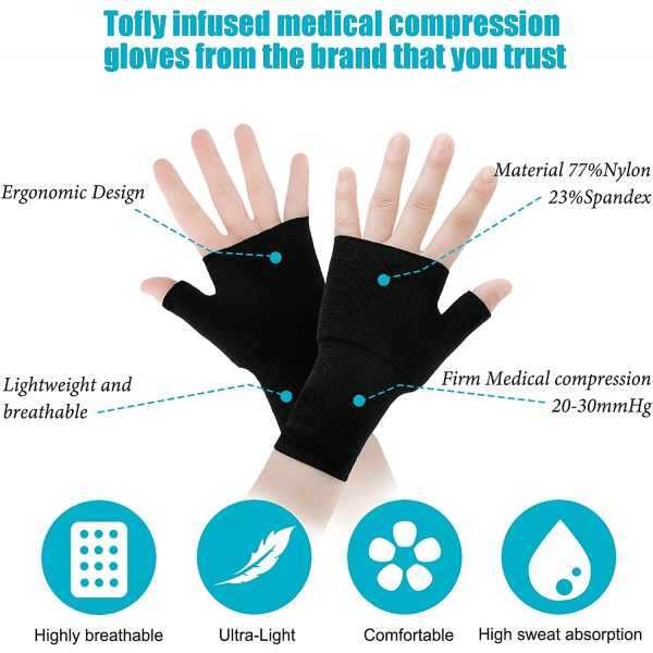 2 stk. Unisex håndledsstøtte ærme fingerløse håndledshandsker kompression gigt handsker sports håndledsstøtte bandage (sort M)
