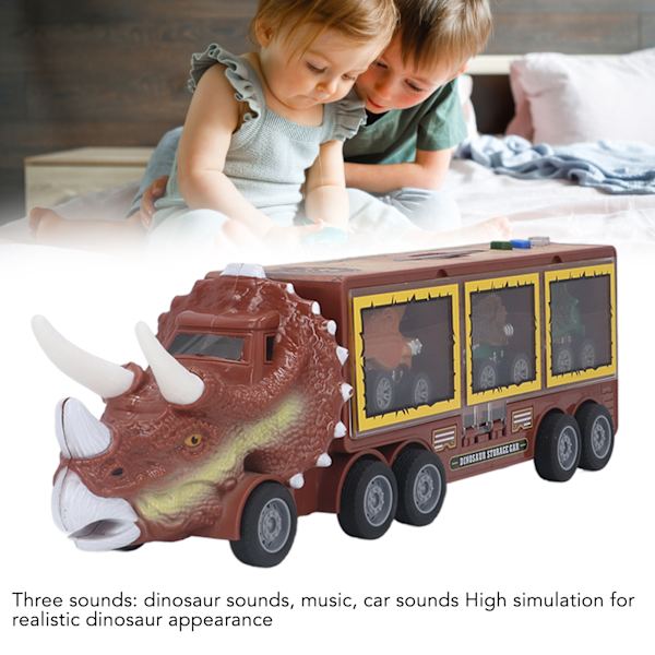 Dinosaur Transport Truck Container Opbevaring Bil Køretøj Brun med Lys Musik Børn Legetøj Drenge Børn Fødselsdagsgaver