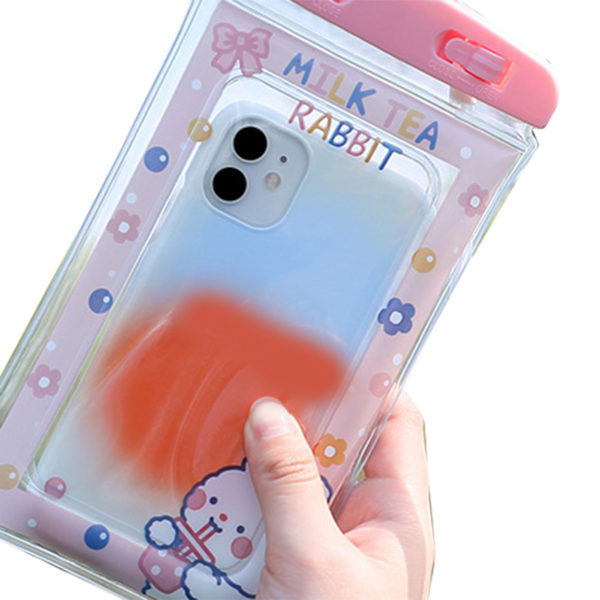 Vandtæt telefonpose Tegneserie Sød følsom berøring Transparent telefonpose med snor til drifting svømning dykning Pink Rabbit