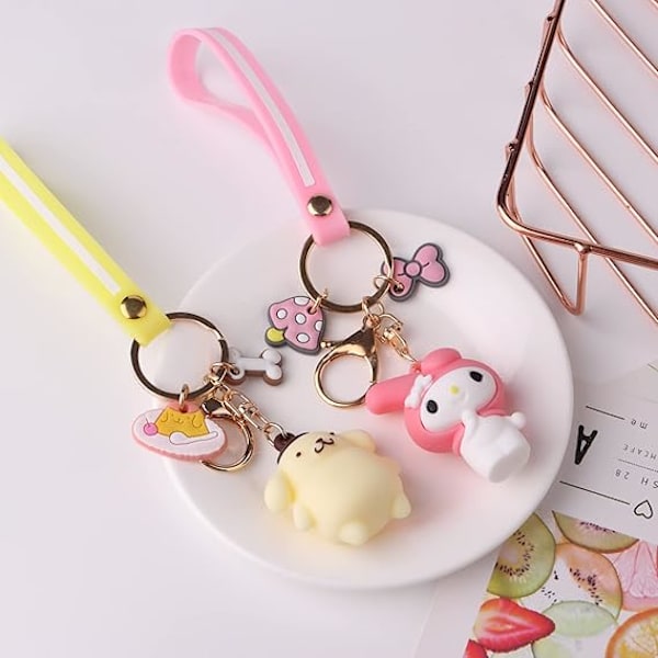 5 Pakke Søde Nøgleringe til Piger, Kawaii Bil Nøglering Tilbehør, Nøglepung Håndtaske Charms til Kvinder, Overraskelse Jul, Ferie og Fødselsdagsgaver