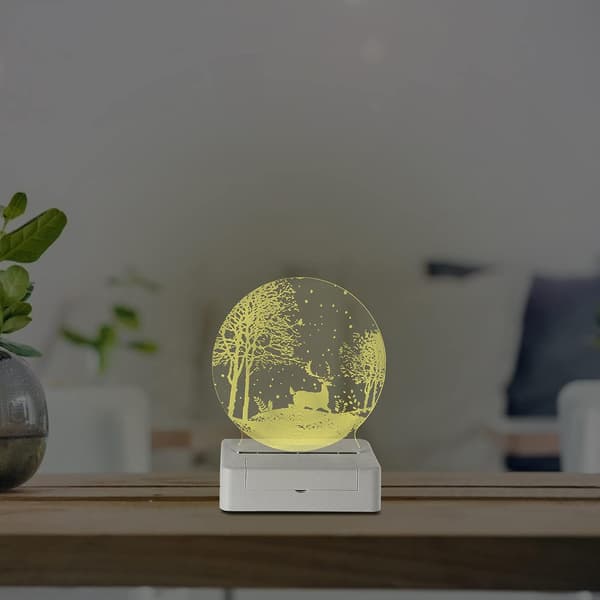 Akryl 3D Natlamper Julehjort i Skov USB LED Tab