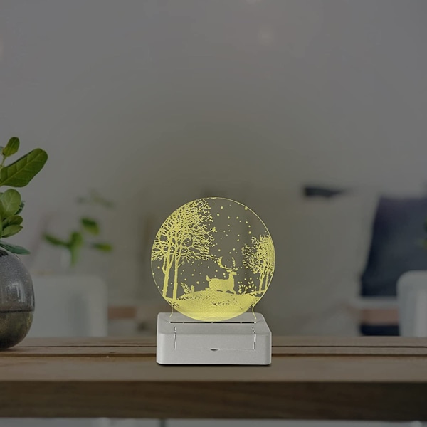 Akryl 3D nattlampa julhjort i skogen USB LED-bord