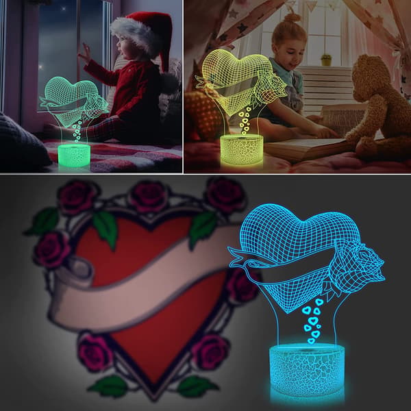 Jeg Elsker Dig 3D Natlampe LED Illusion Hjerte Bordlampe til