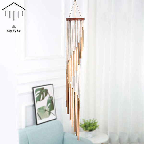 Vindspil Udendørs Metal Vindspil Massivt Træ og 18 Frosted Aluminium Legering Guld Rør Vindspil