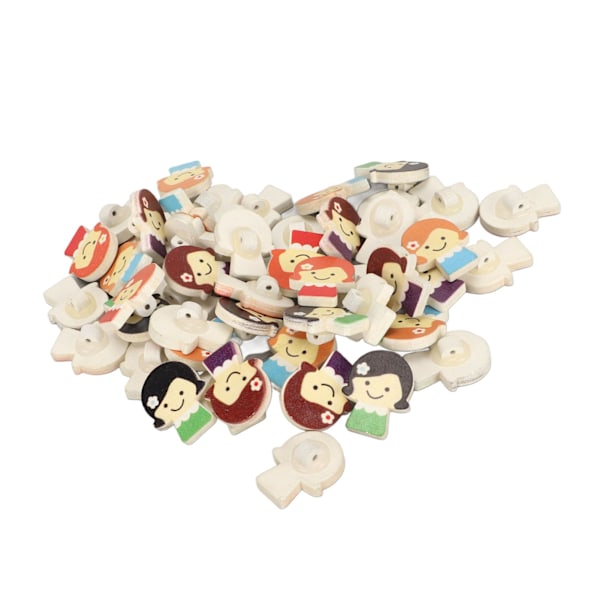 50 stk. Craft Knapper Premium Træ Tegneseriepige Holdbare Lyse Farver Bredt Anvendte Træknapper til Syning DIY