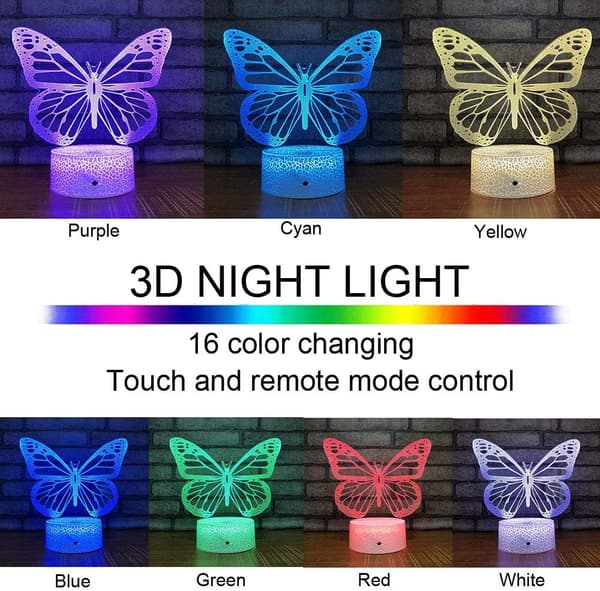 Sommerfugl Natlampe, Fødselsdagsgave til Piger 3D Illusion L
