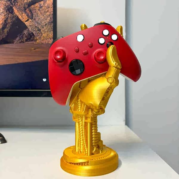 Cyberpunk Mekanisk Håndstand - Universal Gaming Headset og Controller Holder til Skrivebord - Guld Gold 1 Pack