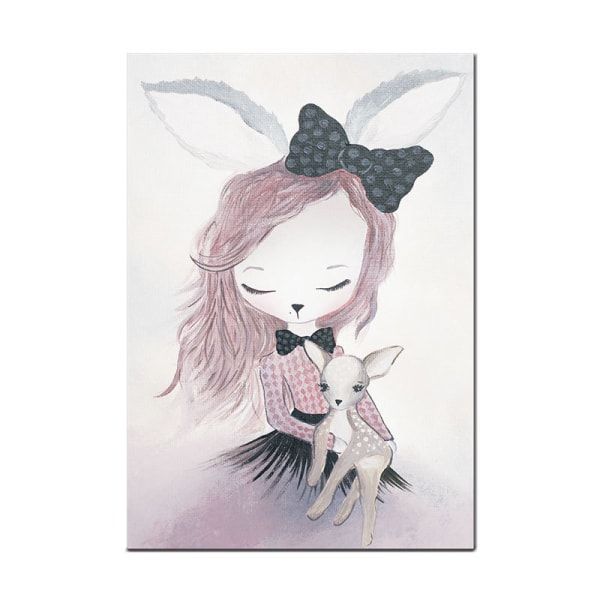 Tegneserie Fairy Rabbit 2 vægkunst lærredsplakat, simpel sød akvarelkunst