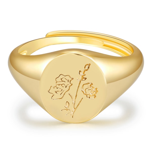 Handgjorda Blomma Signet Ring -18K Guld Ring-Minimalistisk