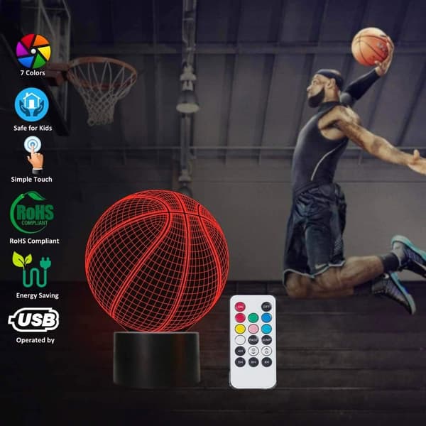 Basketball 3D Illusjon Nattlys for Gutter, 7 Farger Endring