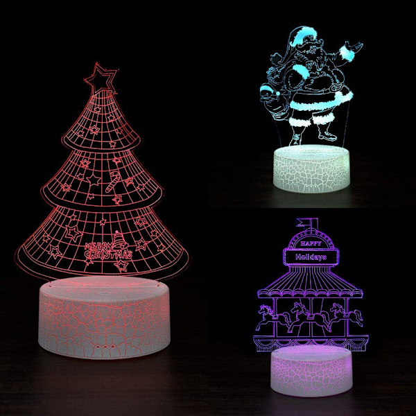 3D Illusion Natlampe Bordlampe, 7 Farver Automatisk Gradvist Skiftende USB-drevet LED-lys med Berøringskontakt til Børnegaver Hjemmedekoration (Univers S