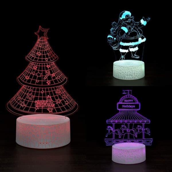 3D Illusion Natlampe Skrivebordslampe, 7 Farver Auto Gradvis Cha