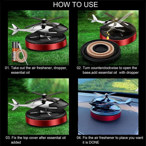 Bilduftfrisker - Helikopter Solar Roterende Aromaterapi Diffuser, Bil- og Hjemmeindretningstilbehør, til Bil/Hjem Duft Red