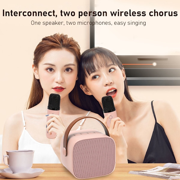 Mini Karaoke -laitteisto, tukee Bluetooth AUX USB -muistikorttia, kannettava Bluetooth -kaiutin langattomalla mikrofonilla Pink