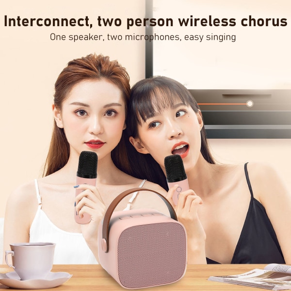 Mini Karaoke Maskin Sett Støtte Bluetooth AUX USB Minnekort Bærbar Bluetooth Høytaler med Trådløs Mikrofon Pink