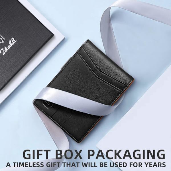 Slim plånbok för män presenter 12 kortplatser ID-fönster med pengaclip minimalistisk RFID framficka bifold läder liten tunn presentask pappa födelsedag Christ Classic Black and Orange