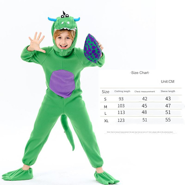 Lapsen dinosauruksen asu, asukokonaisuus munalla lapsille ja taaperoille Halloween-pukeutumiseen, hauska cosplay-juhliin M