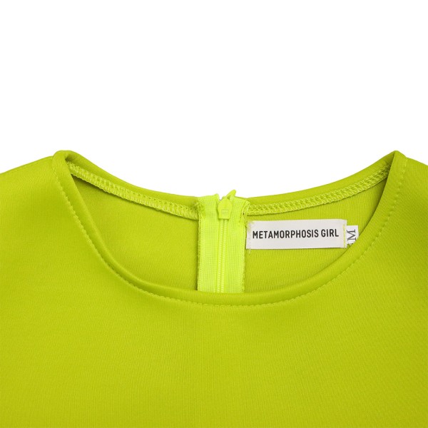 Neliökauluksen kuplahihainen lyhyt mekko (Chartreuse S)