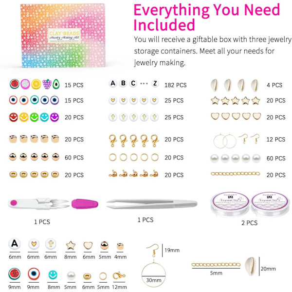 12 000 st lerpärlor för armband, 48 färger 3 lådor, smyckestillverkningssats polymer distanspärlor Preppy Heishi-pärlor och elastiska snören, hantverksgåva f
