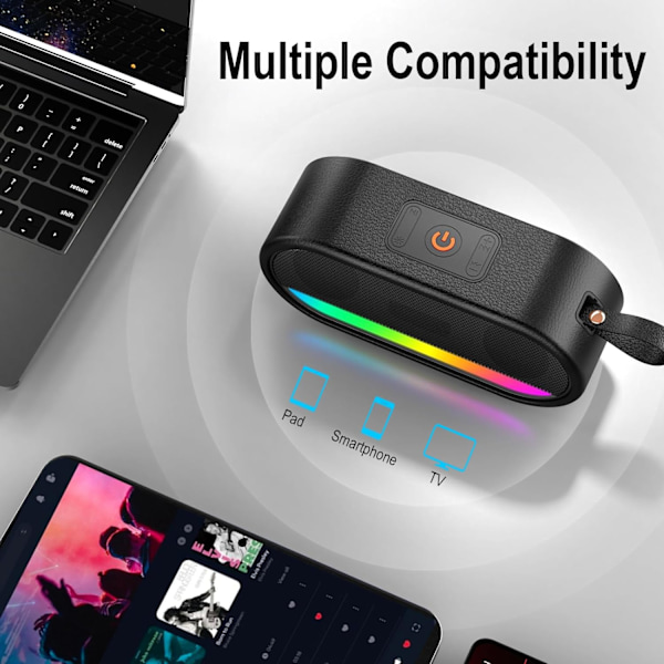 Bärbar Bluetooth-högtalare med LED-lampor, 24W Högt ljud med kraftfull bas, Bärbar trådlös upp till 10 timmars speltid, Inbyggd mikrofon Bluetooth