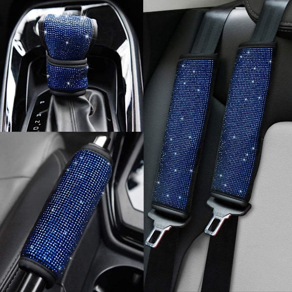 Mjuka sammetssätesbältes axelskydd med Bling Rhinestones Bilsäte Bling Sätesbältesöverdrag för kvinnor, Kristallhandbromsskydd, Bling Set 4-pack Set Universal