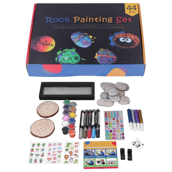 Barn Måla Stenar Kit DIY Måla Handgjorda Stenar Måla Set Öva Hand-Öga-Koordination Sten Dekorera Kit