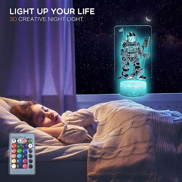 Spaceman 3D Illusion LED Bordlampe Astronaut Rummet Natlampe med 16 Farver Fjernbetjening Legetøj