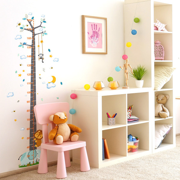 Vauvan pituuskasvukartta seinätarra, DIY-piirretty eläinmittaviivain taustakuva irrotettava taide seinämaalaus lapsille lastenhuoneen makuuhuoneen sisustukseen