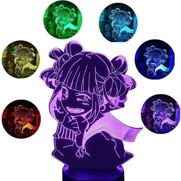 My Hero Academia 3D Yövalo Pojille ja Tytöille, Anime 7 Väriä Vaihtuva Lamppu Koti- ja Huoneen Sisustukseen Syntymäpäivä- ja Joululahjaksi (Himiko Toga)