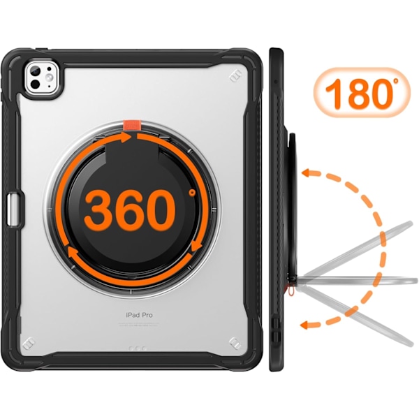 iPad Pro 11 tum Skal 2024 M4 Chip Lättviktigt Dubbellagers Skyddande Tablet Fodral, Slitstarka Stötdämpande Hörn med 360° Rotation Black iPad pro11 2024