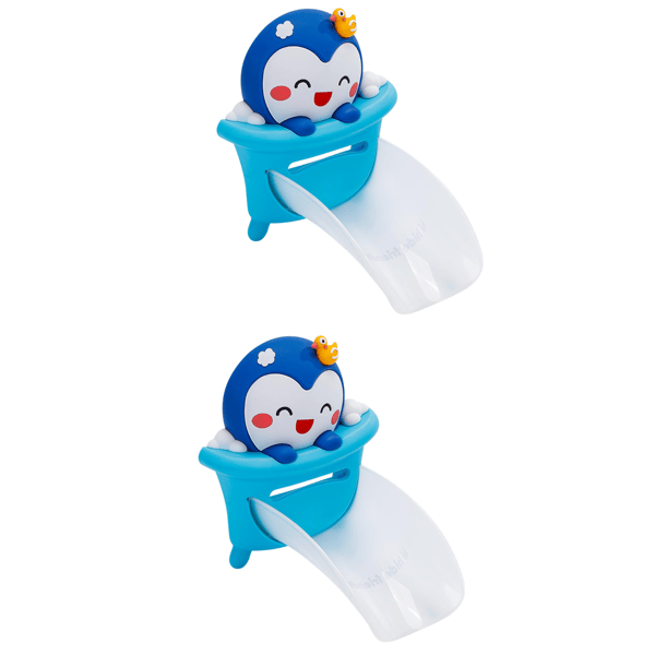 Sød pingvinformet vandhane-forlænger til børn - Håndvaskhjælper til badeværelsesvask, 2 stk., i blå-hvidt design 2-pack