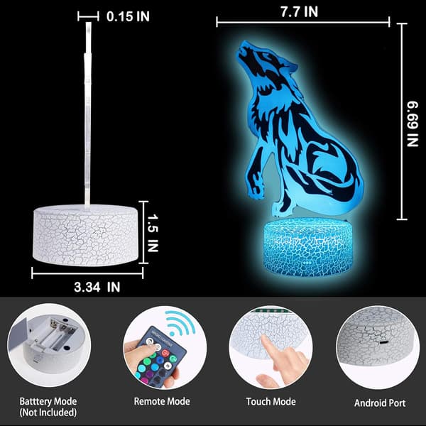 Wolf Dyr 3D Illusion LED Dekorationslampe Natlampe med Grøn
