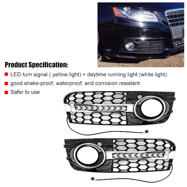 Bilgitter Grill med LED Blinklys Dagkørelys til 09-11 Audi A4 B8
