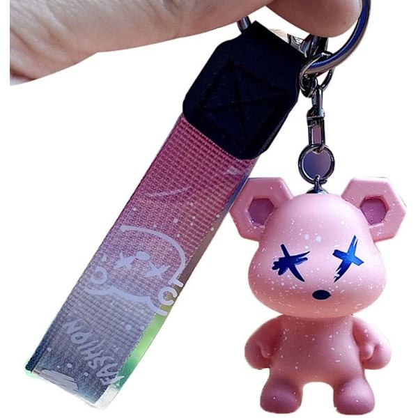 Söt färgskiftande björn nyckelring för män, kvinnor, pojkar och flickor - Kreativ flätad rep harts djurhänge i metall Pink
