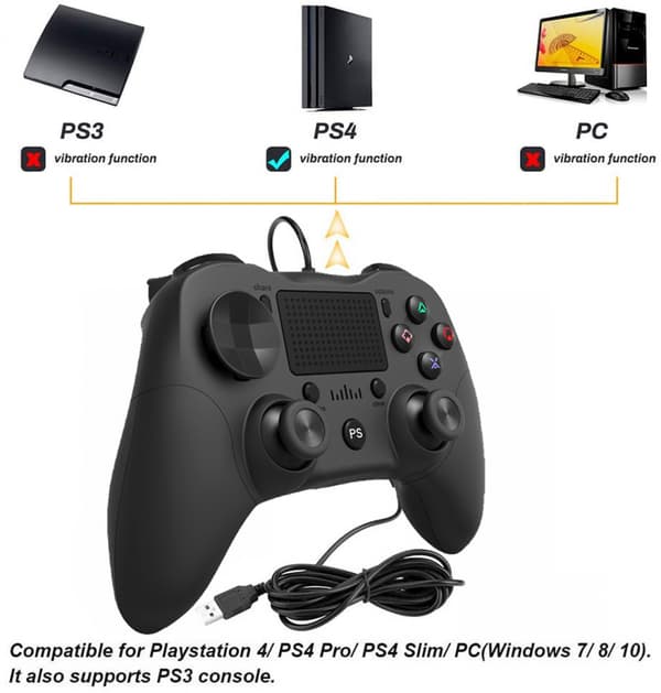 USB Kablet Gamepad Spilcontroller Touchpad Ergonomisk Joystic Black