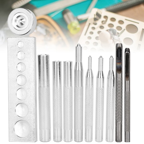 Snap Fastener Tool Set Hålslagare Knapp Sättare 7 I 1 Bas Läderhantverk Verktygssats