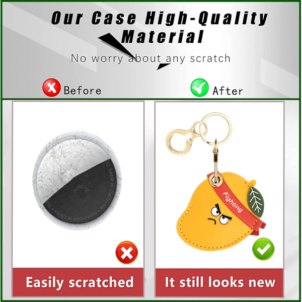 Læder nøgleringholder etui kompatibel med Apple AirTag, sød beskyttende Air Tag cover med nøglering, anti-scratch finder GPS tracker etui til Mango