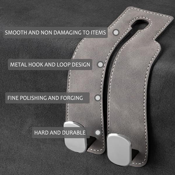 Mocka Bil Nackstöd Krokar 2-Pack: Dubbel Krok Organizer för Väskor, Handväskor & Förvaring i Bilen (Svart/Grå/Brun) Grey