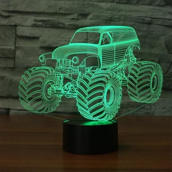 3D optisk illusion monstertruck färgglad ljuseffekt T
