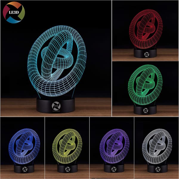 3D Optisk Illusjon Nattlys - 7 LED Fargeskiftende Lampe