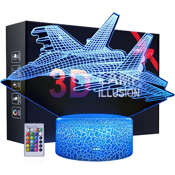 Fighter 3D Nattlampa, LED Illusionslampa - Fjärrkontroll och 16 Färger Valfria