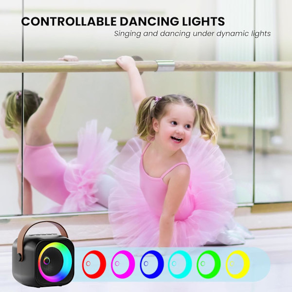 Mini Karaoke-laite, kannettava Bluetooth-karaokekaiutin 2 langattomalla mikrofonilla ja juhlavaloilla lapsille ja aikuisille, syntymäpäivä balck