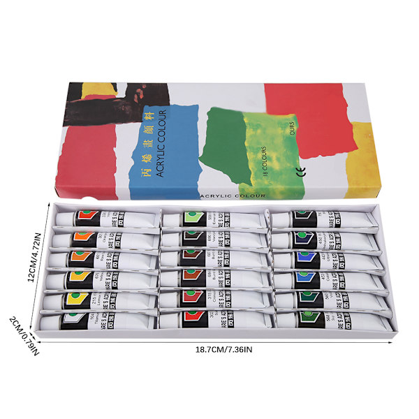 Akrylmaling Sæt 12ml Tube Vandtæt Håndmaling Pigment (18 Farver)