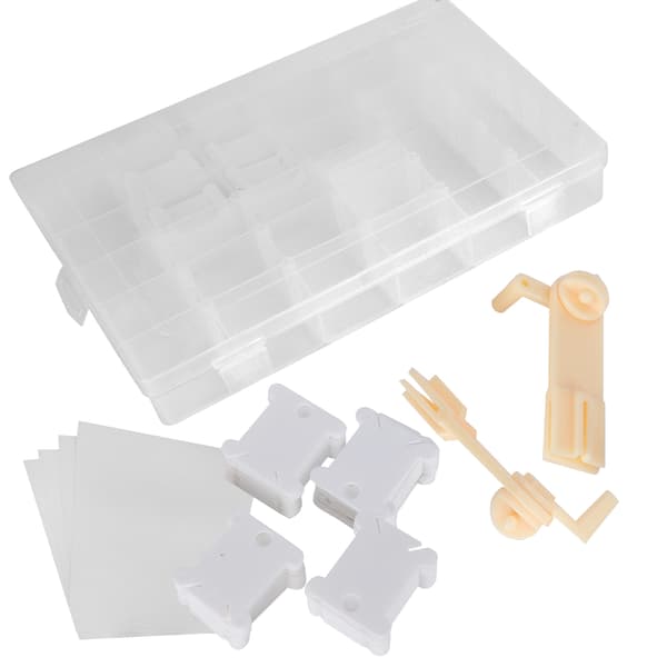 Broderigarn-organiseringsboks, melkehvit, korssting, plastsneller, manuell viklemaskin