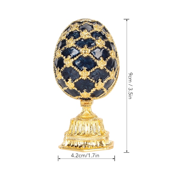 Håndmalet emaljeret Fabergé-stil dekorativ hængslet smykkeskrin til boligindretning Blue