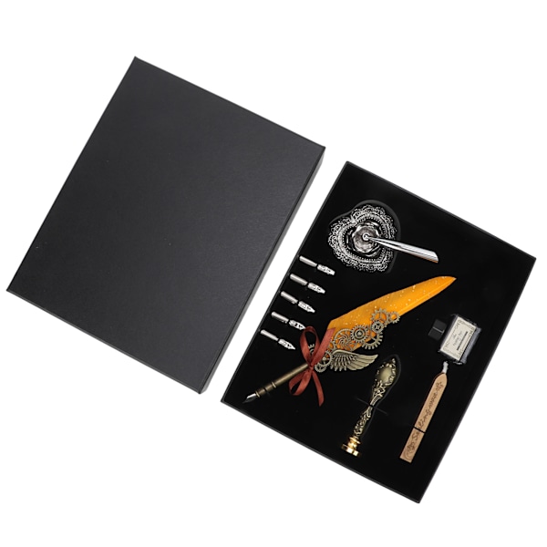 Fjerpennesæt Metal Penholder Retro Elegant Stil Klar Gravering Flad Pen 1 til 5mm/0,04 til 0,20in Skrive Dyppenne Sæt Orange