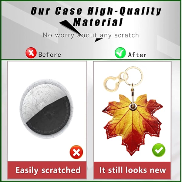 Læder nøgleringholder etui kompatibel med Apple AirTag, sød beskyttende Air Tag cover med nøglering, anti-scratch finder GPS tracker etui til Maple Leaves
