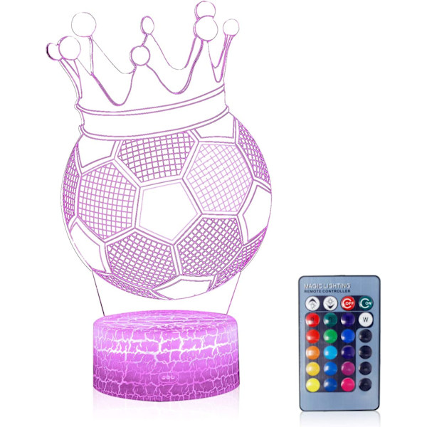3D Illusion Krone Fodbold Natlampe, 16 Farveskift, Touch