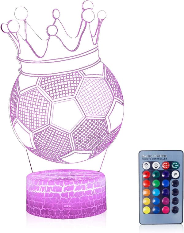 3D Illusjon Krone Fotball Nattlampe, 16 Fargeendringer, Berøring