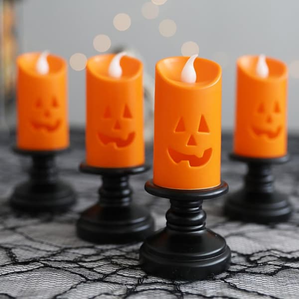 6 STK Orange Flameless Græskar Stearinlys – Halloween Fest Bordpynt